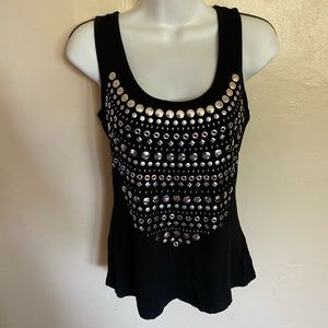 Black Sleeveless Top W Mirror Embellishments-XS